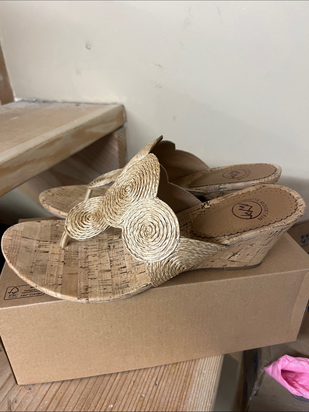 Cork wedge woven tan White Mountain sandals sz 9.5
M